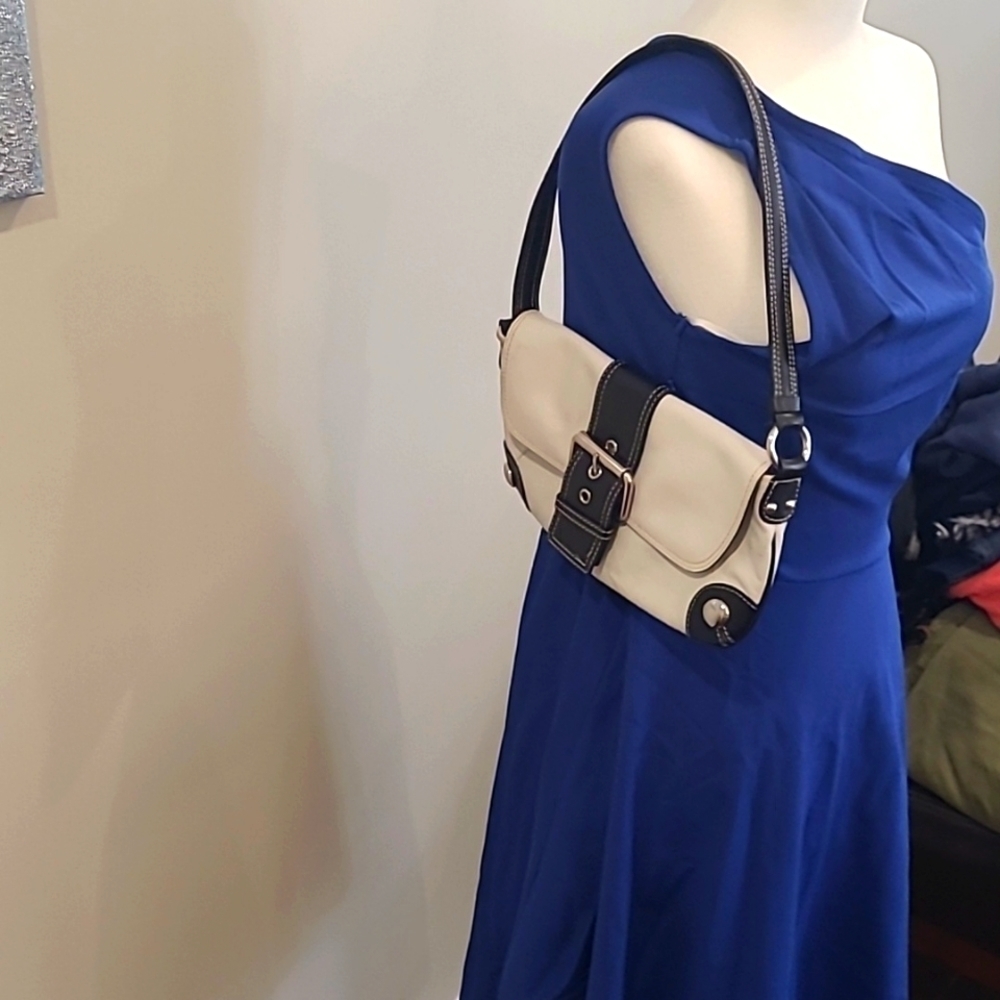 BLACK AND WHITE DANIER LEATHER SHOULDER BAG purse LIKE NEW - Picture 5 of 5